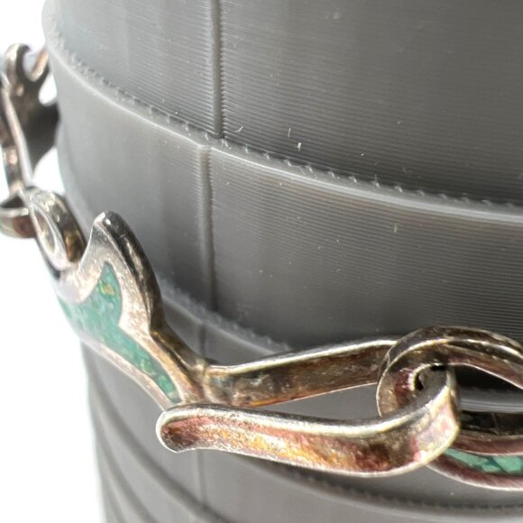 Vtg Taxco Mexican 925 Silver Crushed Turquoise Inlay Section Bracelet 7.5" SW - Picture 7 of 10